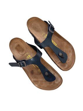 Birkenstock Women's Sz 40 Gizeh Birko Eva Black Leather Thong Sandals